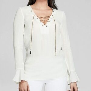 New GUESS Lace-Up Long Sleeve Blouse SZ S
